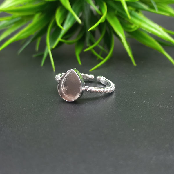 925 Sterling Silver Close Blank Pear Ring, Awesome Design Adjustable Bezel Cup Ring, Setting For Making Ring 6x4 MM To 14x21 MM, DIY Jewelry