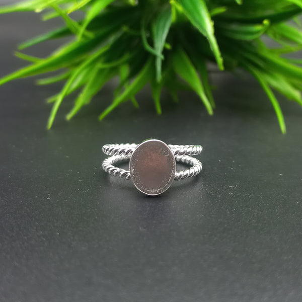 925 Sterling Silver Oval Bezel Cup Ring, Double Spiral Wire Close Blank Ring, Setting For Making Ring 6x4MM To 20x25MM, DIY Jewelry Supplies