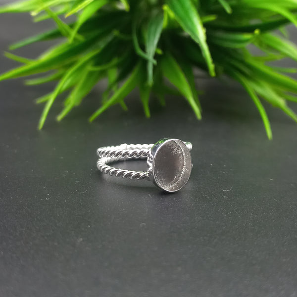 925 Sterling Silver Oval Bezel Cup Ring, Double Spiral Wire Close Blank Ring, Setting For Making Ring 6x4MM To 20x25MM, DIY Jewelry Supplies