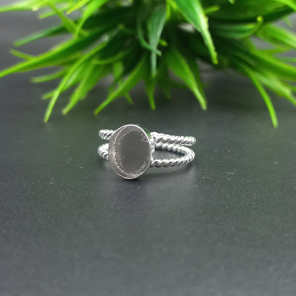 925 Sterling Silver Oval Bezel Cup Ring, Double Spiral Wire Close Blank Ring, Setting For Making Ring 6x4MM To 20x25MM, DIY Jewelry Supplies