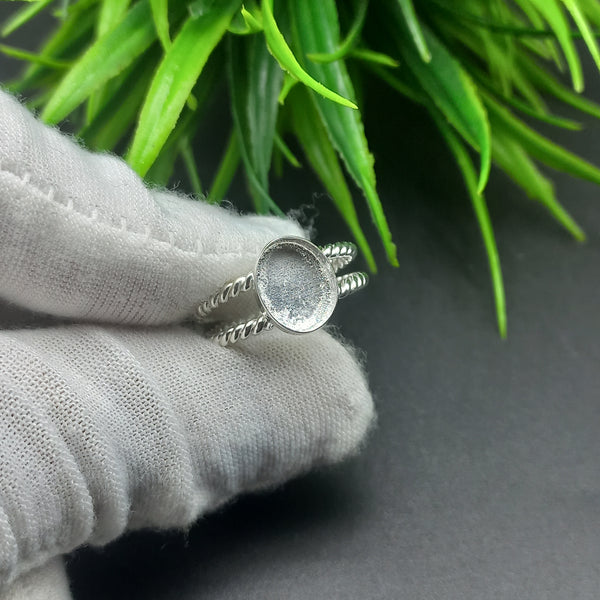 925 Sterling Silver Oval Bezel Cup Ring, Double Spiral Wire Close Blank Ring, Setting For Making Ring 6x4MM To 20x25MM, DIY Jewelry Supplies
