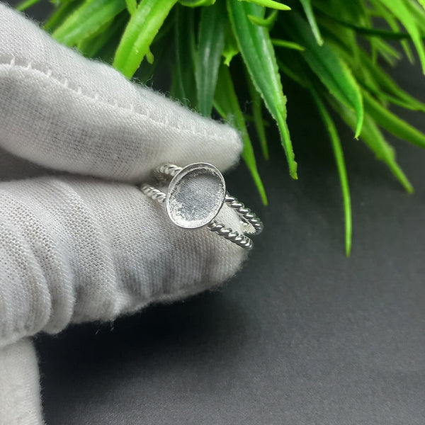 925 Sterling Silver Oval Bezel Cup Ring, Double Spiral Wire Close Blank Ring, Setting For Making Ring 6x4MM To 20x25MM, DIY Jewelry Supplies