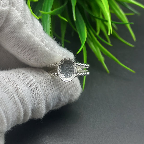 925 Sterling Silver Oval Bezel Cup Ring, Double Spiral Wire Close Blank Ring, Setting For Making Ring 6x4MM To 20x25MM, DIY Jewelry Supplies