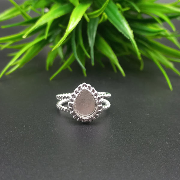 925 Sterling Silver Beaded Close Blank Pear Ring, Double Spiral wire Bezel Cup Ring, Setting For Making Ring 6x4 MM To 14x21 MM, DIY Jewelry