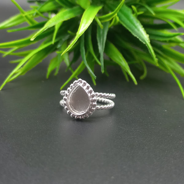 925 Sterling Silver Beaded Close Blank Pear Ring, Double Spiral wire Bezel Cup Ring, Setting For Making Ring 6x4 MM To 14x21 MM, DIY Jewelry