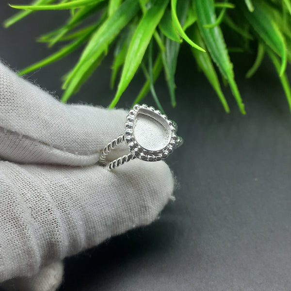925 Sterling Silver Beaded Close Blank Pear Ring, Double Spiral wire Bezel Cup Ring, Setting For Making Ring 6x4 MM To 14x21 MM, DIY Jewelry