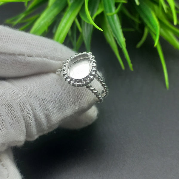 925 Sterling Silver Beaded Close Blank Pear Ring, Double Spiral wire Bezel Cup Ring, Setting For Making Ring 6x4 MM To 14x21 MM, DIY Jewelry
