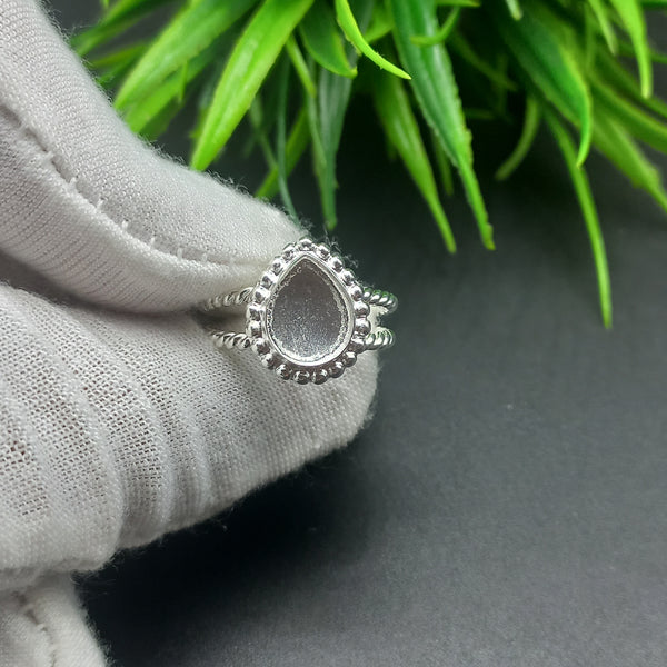 925 Sterling Silver Beaded Close Blank Pear Ring, Double Spiral wire Bezel Cup Ring, Setting For Making Ring 6x4 MM To 14x21 MM, DIY Jewelry
