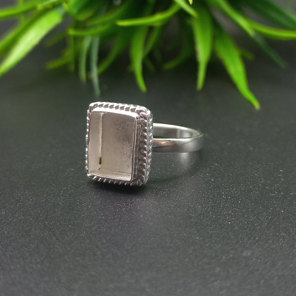 925 Sterling Silver Rectangle Ring, Wire Wrapped Bezel Cup Close Blank Ring, Setting For Making Ring 6X4 To20x25 MM, DIY Jewelry Supplies