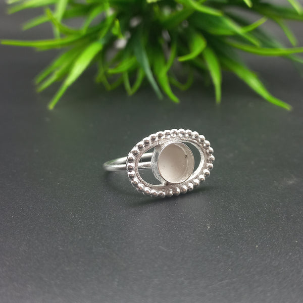 925 Sterling Silver Collet Round Ring, Beaded Bezel Cup Close Blank Ring, Setting For Making Ring 10 MM To 14 MM, DIY Jewelry Supplies