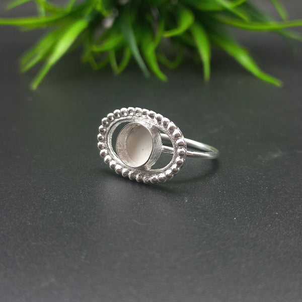 925 Sterling Silver Collet Round Ring, Beaded Bezel Cup Close Blank Ring, Setting For Making Ring 15 MM To 22 MM, DIY Jewelry Supplies