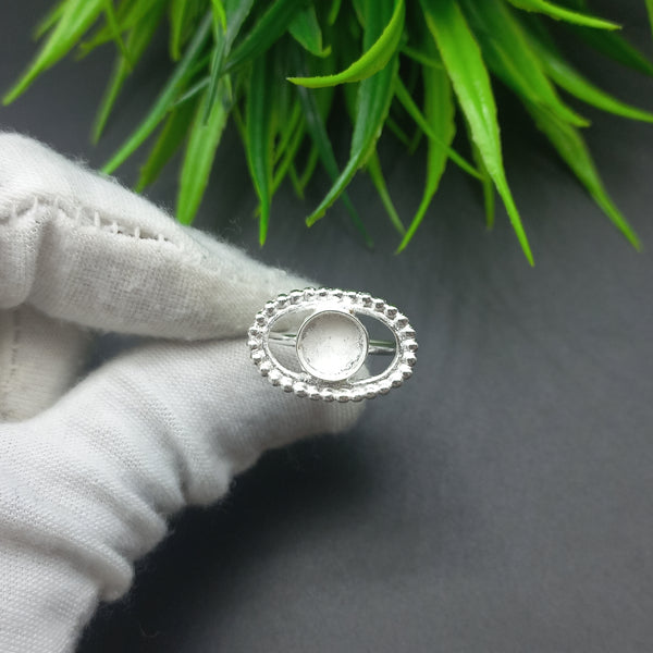 925 Sterling Silver Collet Round Ring, Beaded Bezel Cup Close Blank Ring, Setting For Making Ring 10 MM To 14 MM, DIY Jewelry Supplies