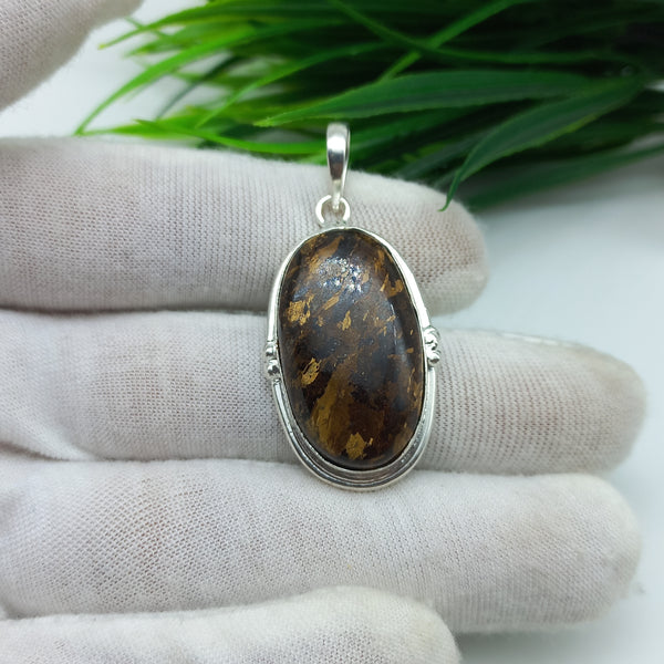 Natural Bronzite Gemstone Pendants / Wholesale Pendants / Minimalist Pendants / Jewelry for Gift / 925 Sterling Silver Plated Pendant