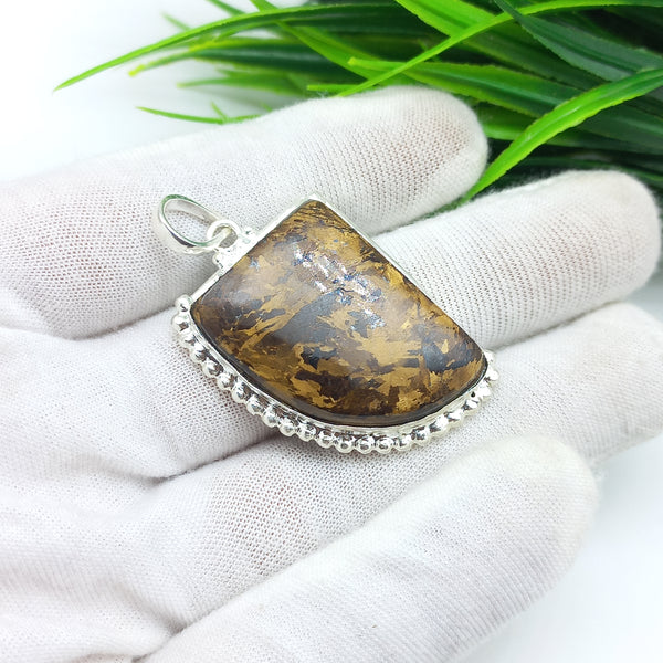 Natural Bronzite Gemstone Pendants / Wholesale Pendants / Minimalist Pendants / Jewelry for Gift / 925 Sterling Silver Plated Pendant