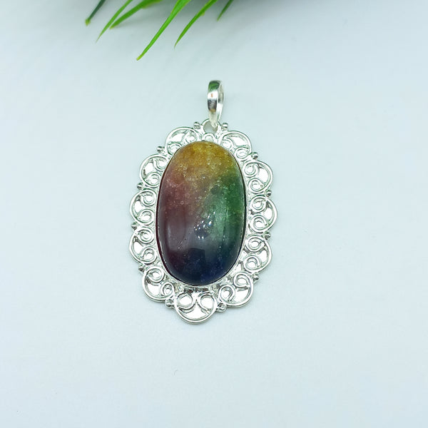 Natural Rainbow Solar Quartz Gemstone Pendants / Wholesale Pendants / Minimalist Pendants / Jewelry for Gift / 925 Sterling Silver Plated Pendant