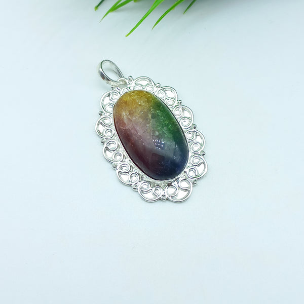 Natural Rainbow Solar Quartz Gemstone Pendants / Wholesale Pendants / Minimalist Pendants / Jewelry for Gift / 925 Sterling Silver Plated Pendant