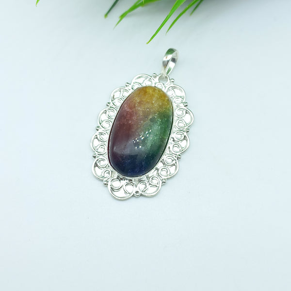 Natural Rainbow Solar Quartz Gemstone Pendants / Wholesale Pendants / Minimalist Pendants / Jewelry for Gift / 925 Sterling Silver Plated Pendant