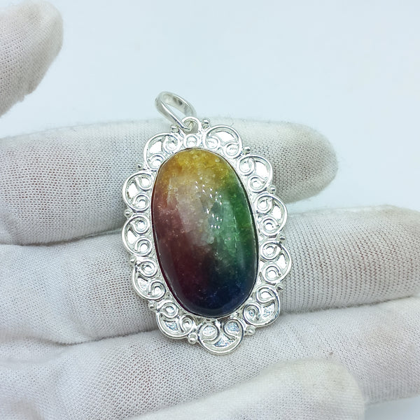 Natural Rainbow Solar Quartz Gemstone Pendants / Wholesale Pendants / Minimalist Pendants / Jewelry for Gift / 925 Sterling Silver Plated Pendant