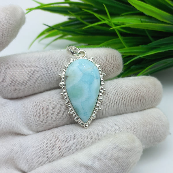 Natural Larimar Gemstone Pendants / Wholesale Pendants / Minimalist Pendants / Jewelry for Gift / 925 Sterling Silver Plated Pendant