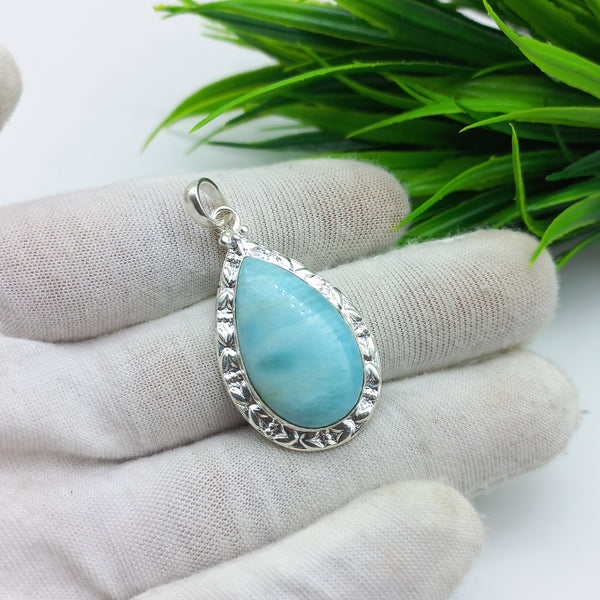Natural Larimar Gemstone Pendants / Wholesale Pendants / Minimalist Pendants / Jewelry for Gift / 925 Sterling Silver Plated Pendant