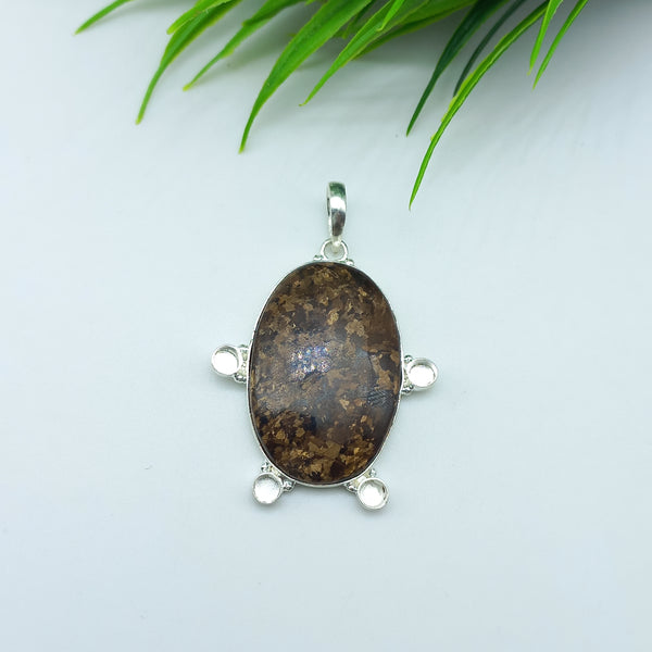 Natural Bronzite Gemstone Pendants / Wholesale Pendants / Minimalist Pendants / Jewelry for Gift / 925 Sterling Silver Plated Pendant