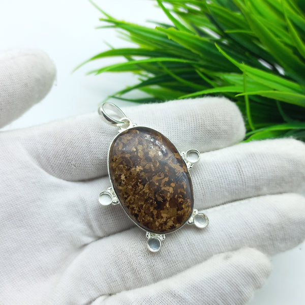 Natural Bronzite Gemstone Pendants / Wholesale Pendants / Minimalist Pendants / Jewelry for Gift / 925 Sterling Silver Plated Pendant