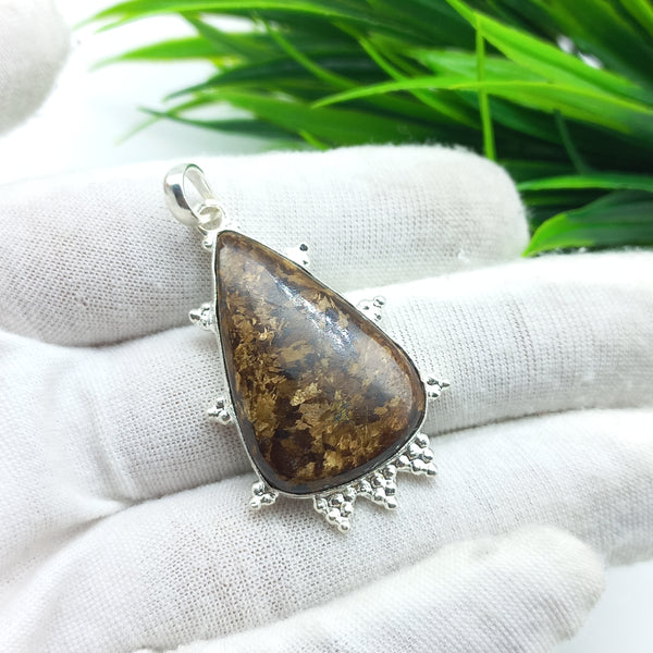 Natural Bronzite Gemstone Pendants / Wholesale Pendants / Minimalist Pendants / Jewelry for Gift / 925 Sterling Silver Plated Pendant