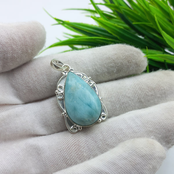 Natural Larimar Gemstone Pendants / Wholesale Pendants / Minimalist Pendants / Jewelry for Gift / 925 Sterling Silver Plated Pendant