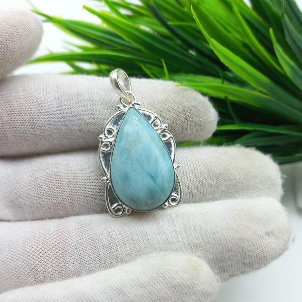 Natural Larimar Gemstone Pendants / Wholesale Pendants / Minimalist Pendants / Jewelry for Gift / 925 Sterling Silver Plated Pendant