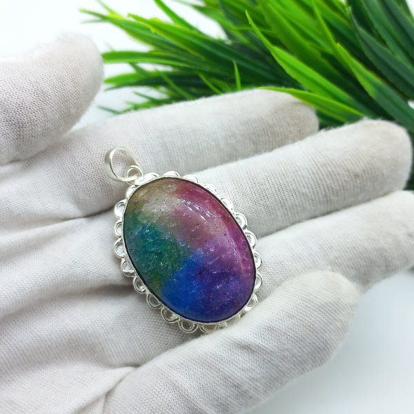 Natural Rainbow Solar Quartz Gemstone Pendants / Wholesale Pendants / Minimalist Pendants / Jewelry for Gift / 925 Sterling Silver Plated Pendant
