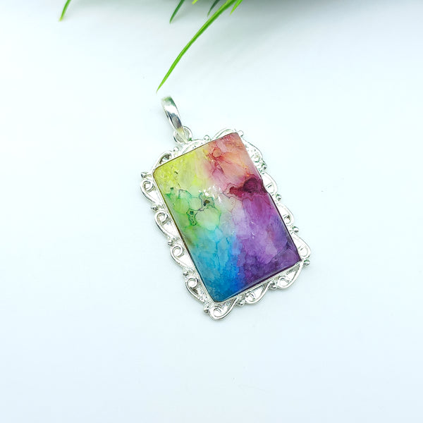 Natural Rainbow Solar Quartz Gemstone Pendants / Wholesale Pendants / Minimalist Pendants / Jewelry for Gift / 925 Sterling Silver Plated Pendant