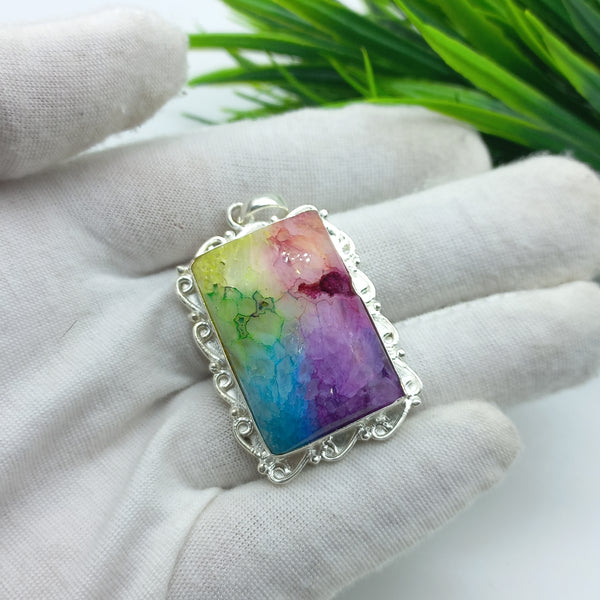 Natural Rainbow Solar Quartz Gemstone Pendants / Wholesale Pendants / Minimalist Pendants / Jewelry for Gift / 925 Sterling Silver Plated Pendant