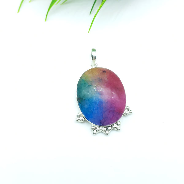 Natural Rainbow Solar Quartz Gemstone Pendants / Wholesale Pendants / Minimalist Pendants / Jewelry for Gift / 925 Sterling Silver Plated Pendant