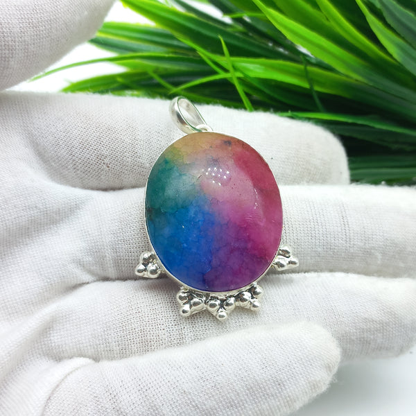 Natural Rainbow Solar Quartz Gemstone Pendants / Wholesale Pendants / Minimalist Pendants / Jewelry for Gift / 925 Sterling Silver Plated Pendant