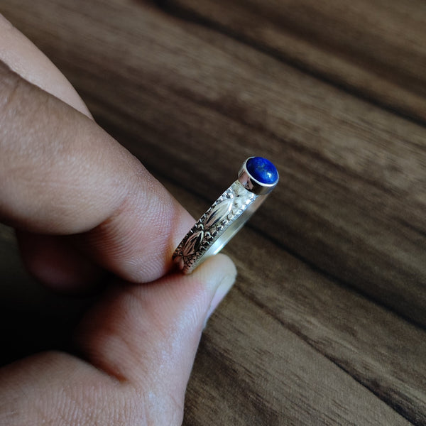 Fabulous Lapis Design 5 MM Round Minimalist Statement Silver Ring, Beautiful 925 Sterling Silver Ring, Gift For Her, Silver Band Ring