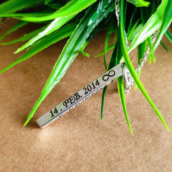 925 Sterling Silver Bar Necklace | Personalized 3D Engraved Bar Necklace | Customized Unisex Jewelry | Long Pendant Names | Dates | Messages