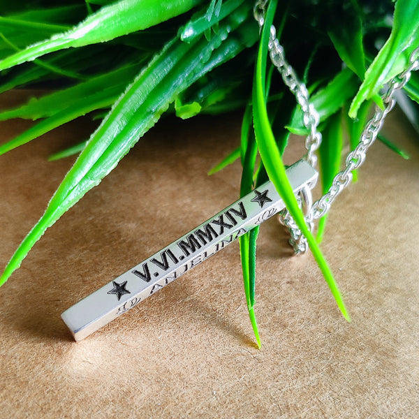 925 Sterling Silver Bar Necklace | Personalized 3D Engraved Bar Necklace | Customized Unisex Jewelry | Long Pendant Names | Dates | Messages