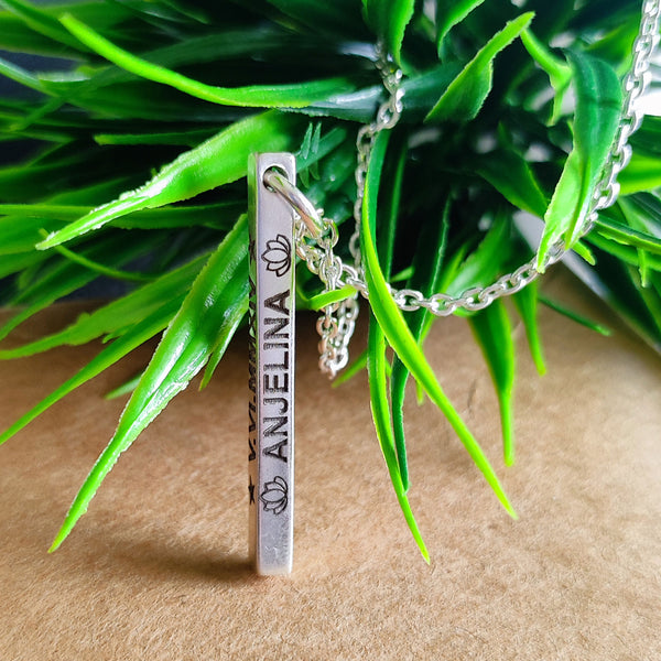 925 Sterling Silver Bar Necklace | Personalized 3D Engraved Bar Necklace | Customized Unisex Jewelry | Long Pendant Names | Dates | Messages
