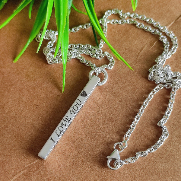 925 Sterling Silver Bar Necklace | Personalized 3D Engraved Bar Necklace | Customized Unisex Jewelry | Long Pendant Names | Dates | Messages