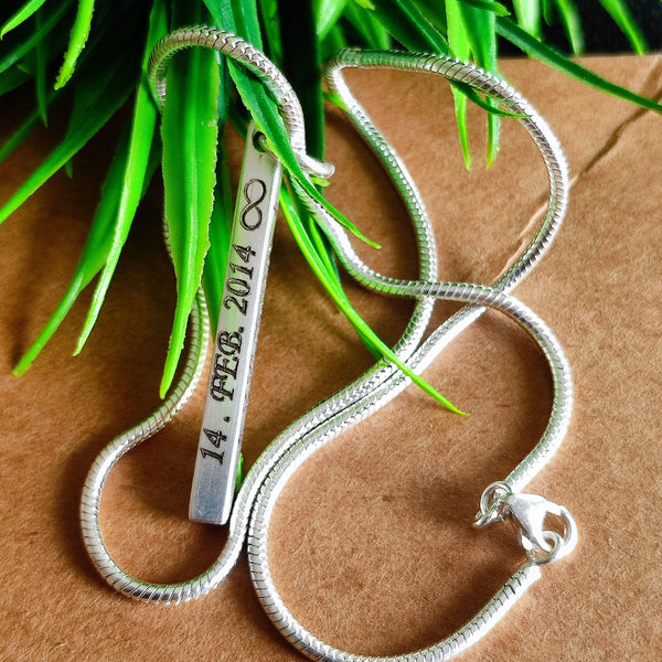 925 Sterling Silver Bar Necklace | Personalized 3D Engraved Bar Necklace | Customized Unisex Jewelry | Long Pendant Names | Dates | Messages