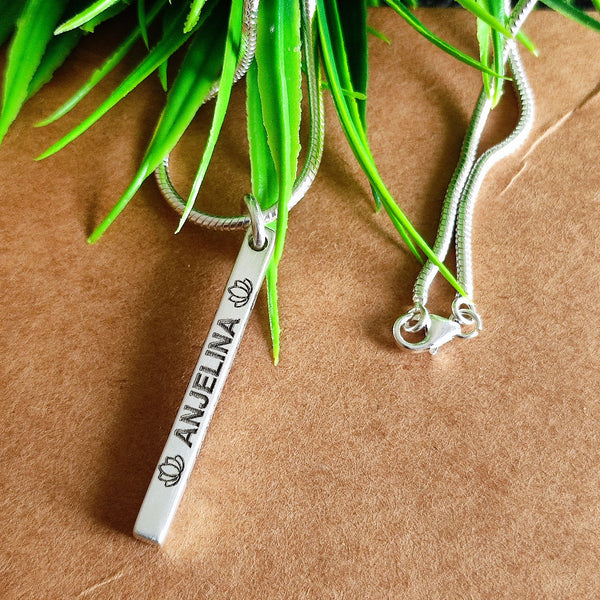 925 Sterling Silver Bar Necklace | Personalized 3D Engraved Bar Necklace | Customized Unisex Jewelry | Long Pendant Names | Dates | Messages