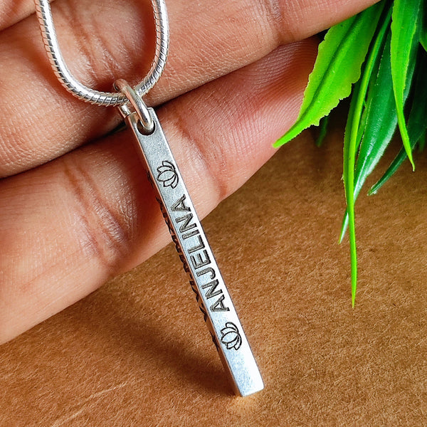 925 Sterling Silver Bar Necklace | Personalized 3D Engraved Bar Necklace | Customized Unisex Jewelry | Long Pendant Names | Dates | Messages