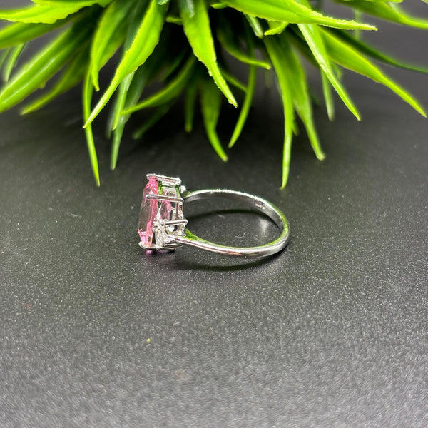 Natural Pink Quartz Octagon Solitaire Silver Ring, 925 Sterling Silver Ring, Engagement - Wedding Ring, Dainty American Diamond Jewelry
