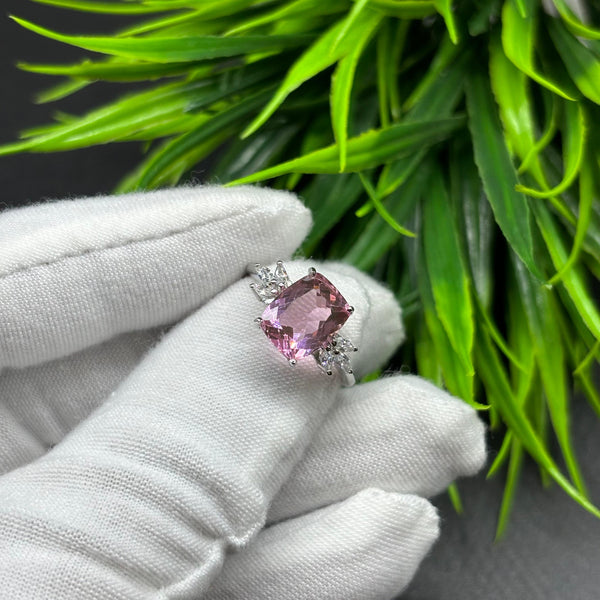 Natural Pink Quartz Octagon Solitaire Silver Ring, 925 Sterling Silver Ring, Engagement - Wedding Ring, Dainty American Diamond Jewelry