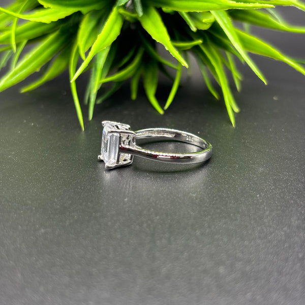 Natural American Diamond Octagon Solitaire Silver Ring, 925 Sterling Silver Ring, Engagement - Wedding Ring, Dainty American Diamond Jewelry
