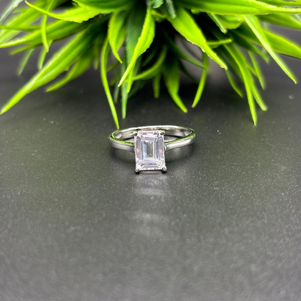 Natural American Diamond Octagon Solitaire Silver Ring, 925 Sterling Silver Ring, Engagement - Wedding Ring, Dainty American Diamond Jewelry