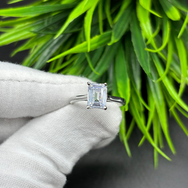 Natural American Diamond Octagon Solitaire Silver Ring, 925 Sterling Silver Ring, Engagement - Wedding Ring, Dainty American Diamond Jewelry