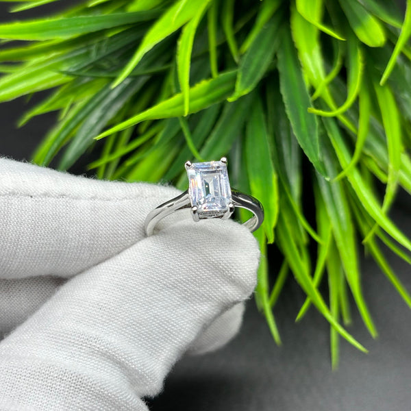 Natural American Diamond Octagon Solitaire Silver Ring, 925 Sterling Silver Ring, Engagement - Wedding Ring, Dainty American Diamond Jewelry