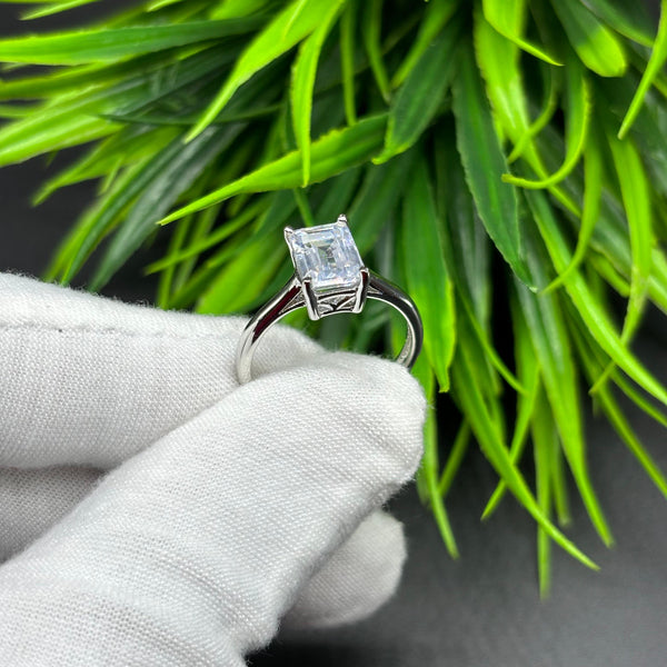 Natural American Diamond Octagon Solitaire Silver Ring, 925 Sterling Silver Ring, Engagement - Wedding Ring, Dainty American Diamond Jewelry