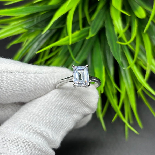 Natural American Diamond Octagon Solitaire Silver Ring, 925 Sterling Silver Ring, Engagement - Wedding Ring, Dainty American Diamond Jewelry